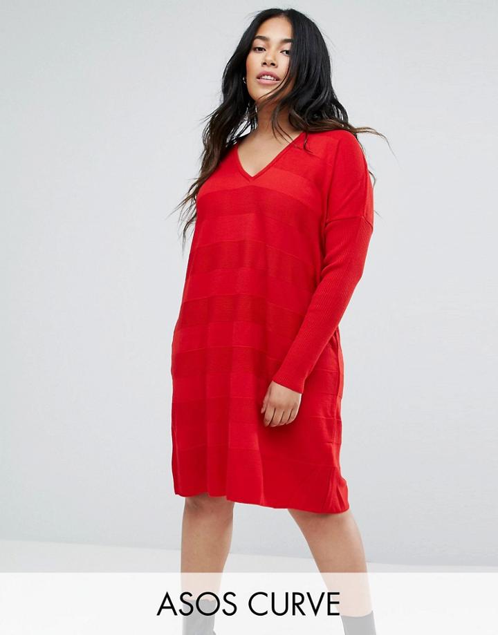 Asos Curve Oversized Knitted Dress - Red