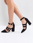 Raid Sidney Black Triple Buckle Block Heeled Shoes - Black