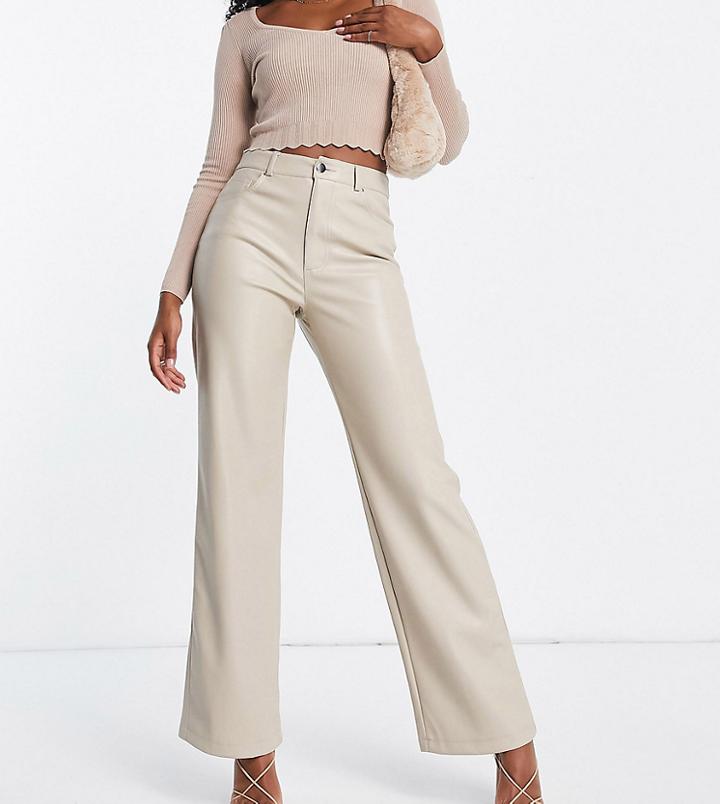 Stradivarius Dad Faux Leather Pants In Cream-white