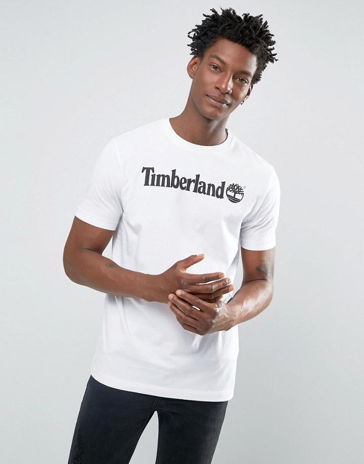Timberland Linear Logo T-shirt In White - White