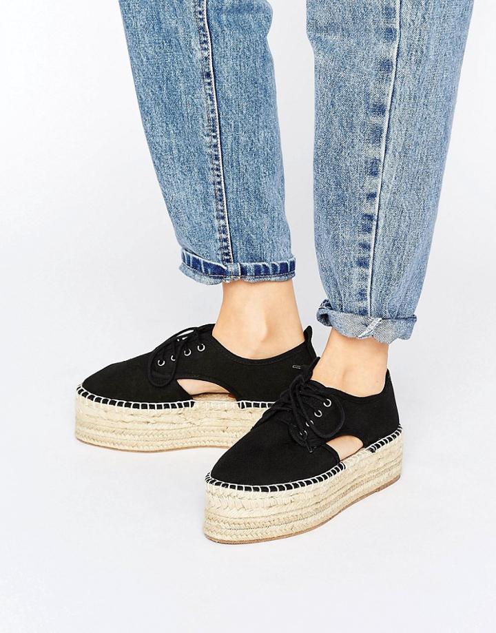 Asos Jasper Chunky Lace Up Espadrilles - Black