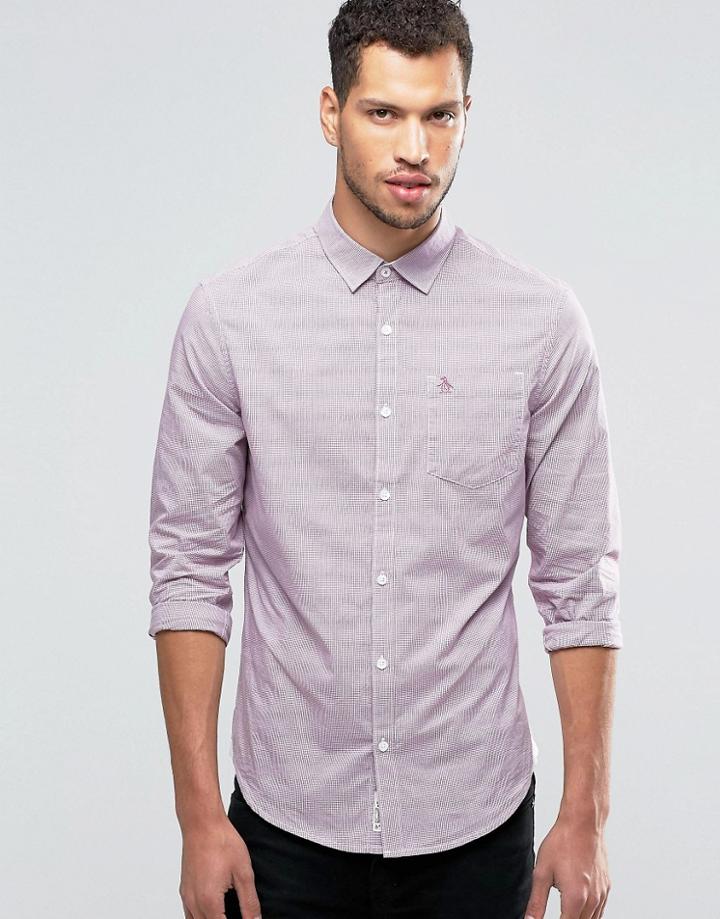 Original Penguin Micro Gingham Slim Fit Herritage Shirt - Purple