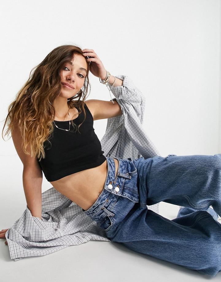 Only Cropped Square Neck Tank In Black