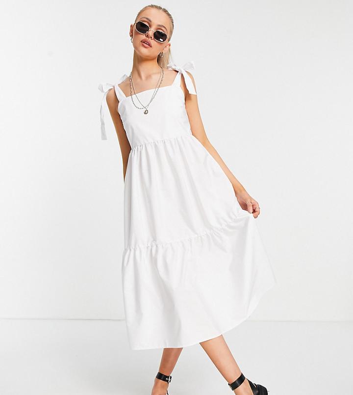 Stradivarius Bunny Strap Midi Dress In White
