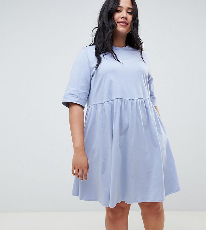 Asos Curve Mini Ultimate Cotton Smock Dress - Blue