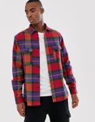Asos Design Oversized Heavy Weight Check Shirt In Red - Multi