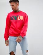 Boohooman Sweat With Nyc Print In Red - Red