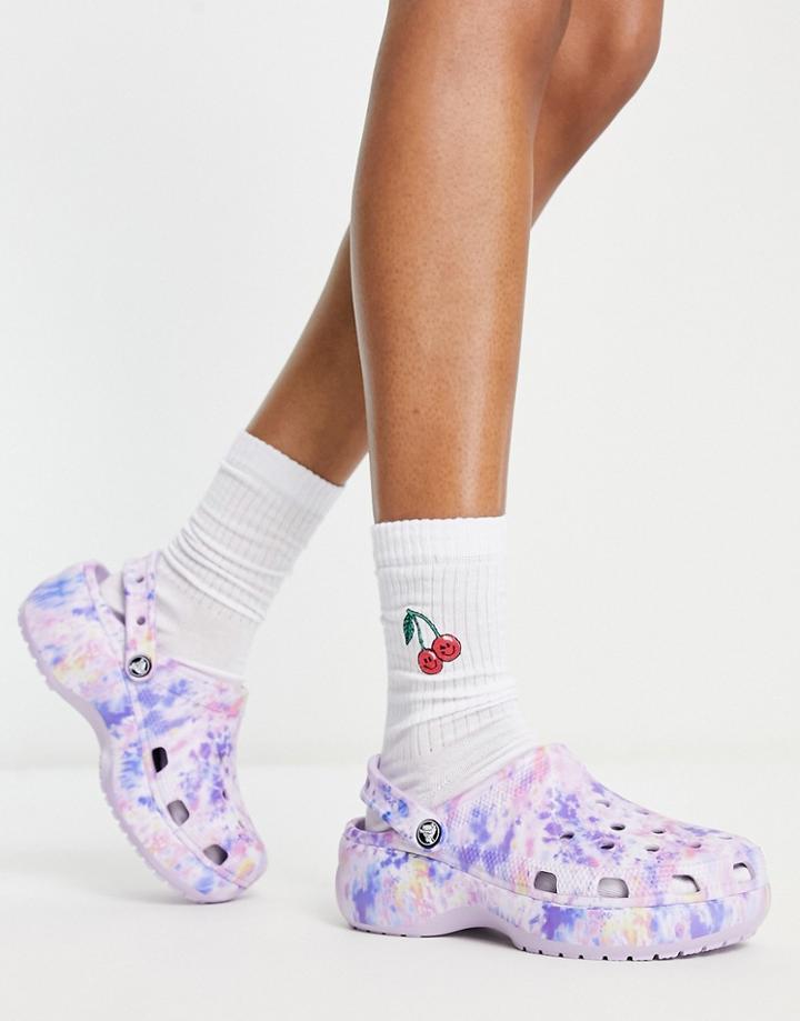 Crocs Classic Platform Clogs In Lavender Tie Dye-purple
