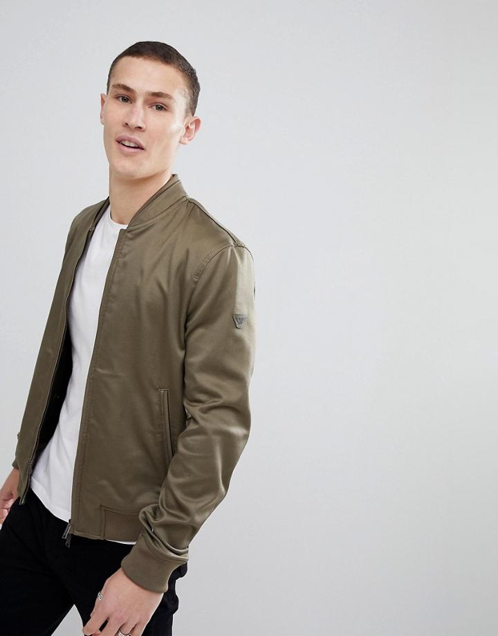 Emporio Armani Zip Through Bomber Jacket In Khaki - Green
