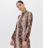 Boohoo High Neck Chiffon Mini Dress In Snake - Multi
