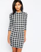 Only Checked Body-conscious 3/4 Sleeve Dress