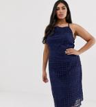 Club L Plus Square Neck Lace Dress With Cut Out Back-navy