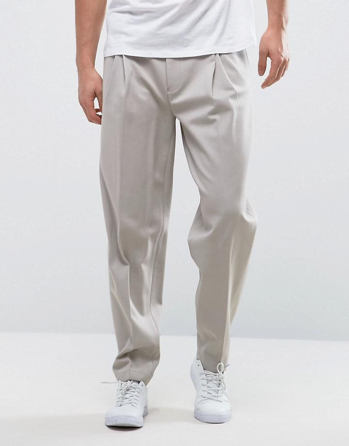 Asos Wide Leg Pleated Smart Pants In Putty - Gray