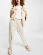 Object Tapered Pants With Self Belt In Stone-neutral