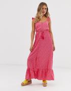 New Look Frill Strap Maxi Dress In Pink Ditsy Floral