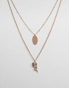 Asos Oval And Vintage Style Rose Pendant Multirow Necklace - Gold
