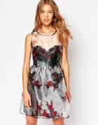 Iska Sweetheart Dress In Winter Forest Organza - Silver