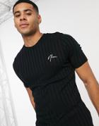 New Look Ribbed T-shirt With Embroidered Nlm In Black