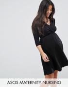 Asos Maternity Nursing Scallop Wrap Skater Dress - Black