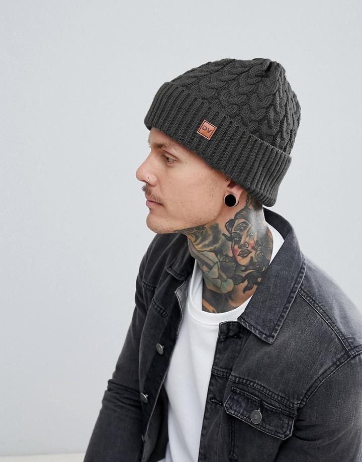 Dead Vintage Cable Beanie Hat In Khaki - Green