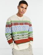 Asos Design Knitted Christmas Sweater With Color Block Fairisle-orange