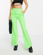 Topshop Long Skinny Flare Pant In Neon Green