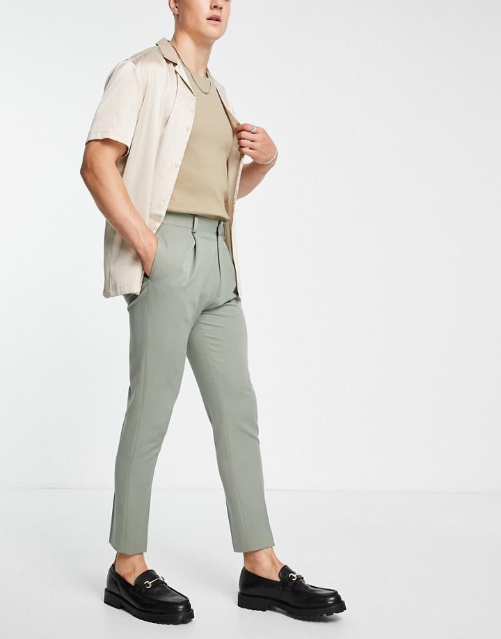 Asos Design Tapered Smart Pants In Dusky Green