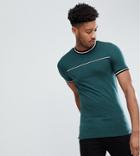 Asos Design Tall Muscle T-shirt With Tipping And Piping In Green - Green