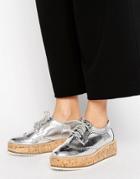 Kg By Kurt Geiger Kazam Silver Leather Flatform Lace Up Shoes - Silver