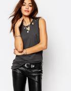 Religion Oversized Distressed Tank - Dark Metal