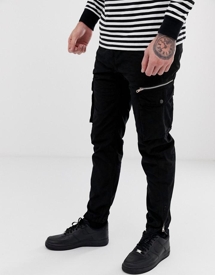 River Island Slim Fit Cargo Pants In Black - Black