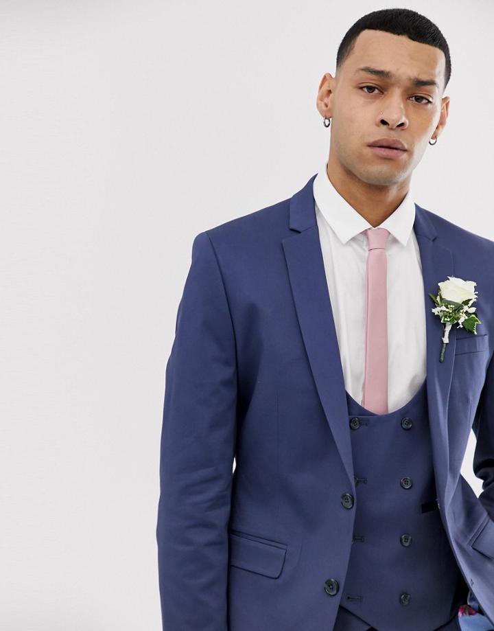 Asos Design Wedding Super Skinny Suit Jacket In Stretch Cotton In Indigo Blue - Blue