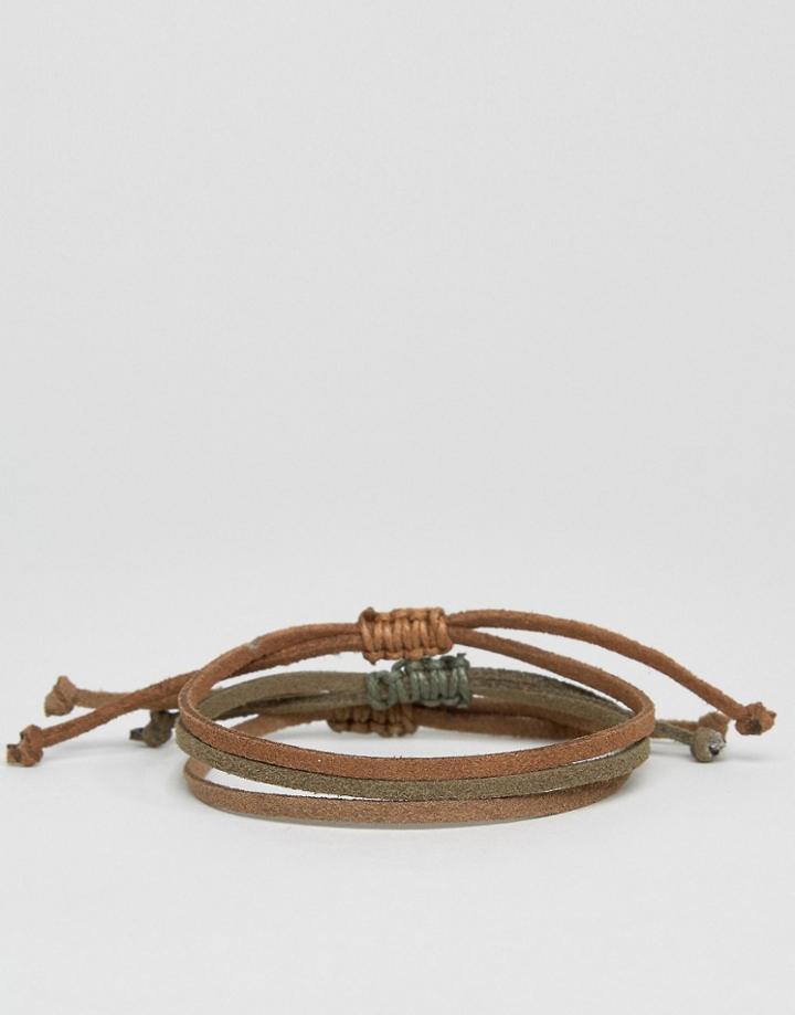 Asos Faux Leather Bracelet Pack In Brown - Brown