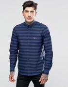 Fred Perry Shirt With Bold Stripe In Medieval Blue In Slim Fit - Blue