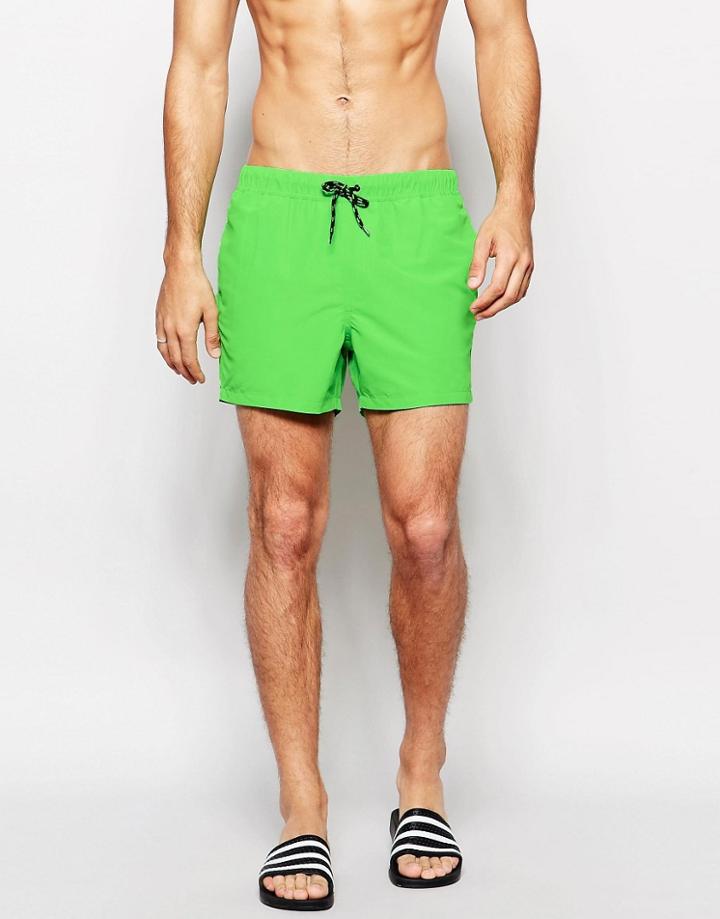 Asos Short Length Swim Shorts In Neon Green - Neon Green