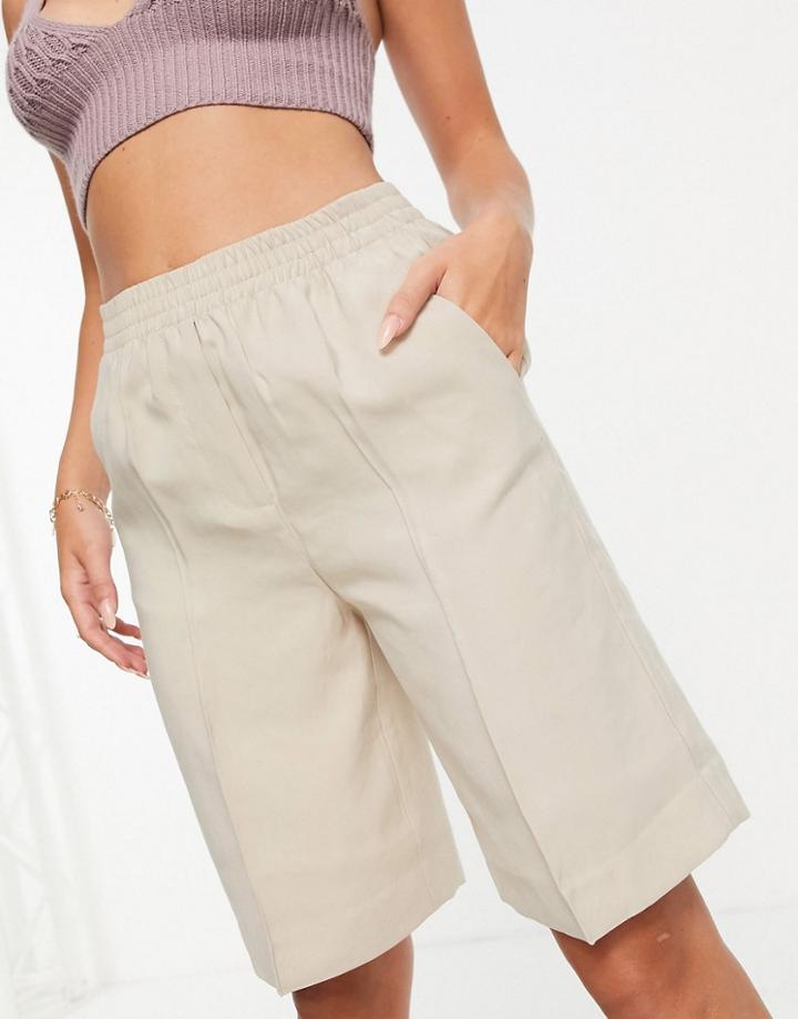 Mango Tailored Longline Short In Beige-neutral