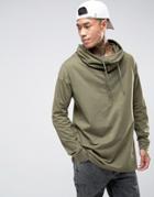 Asos Oversized Long Sleeve T-shirt With Button Up Funnel Neck - Green