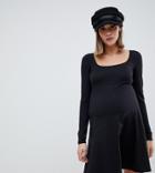 Asos Design Maternity Super Scoop Mini Skater Dress With Long Sleeves - Black