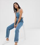 Asos Design Tall Denim Overall In Midwash Blue