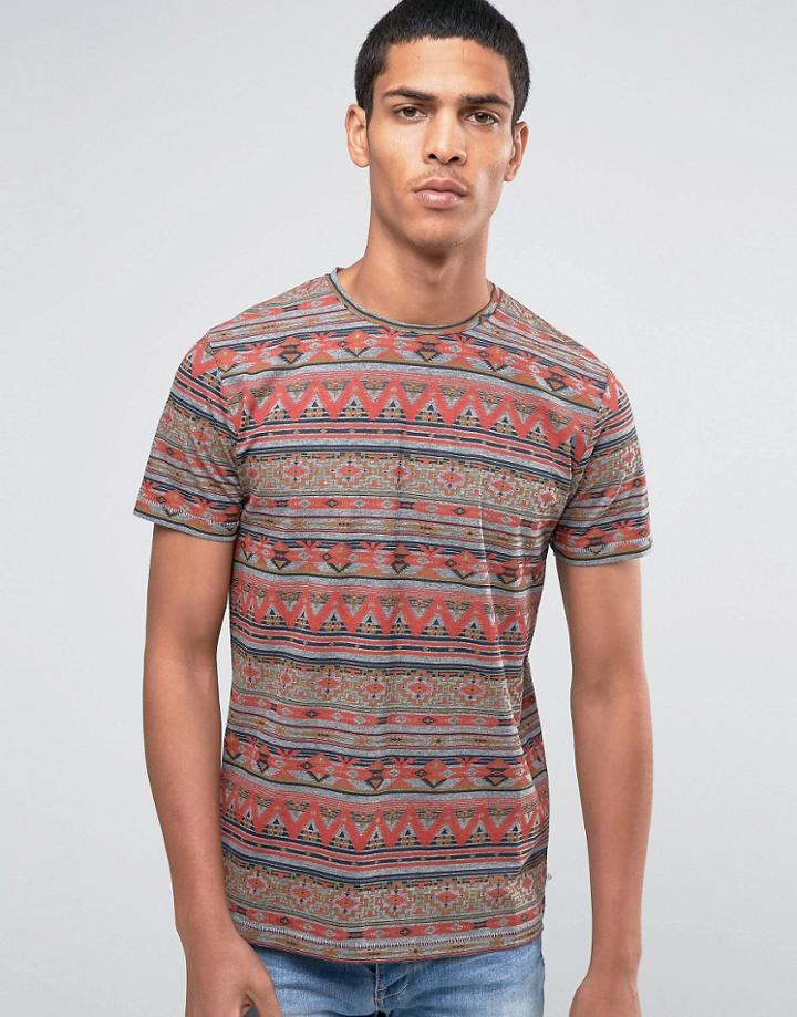 Esprit Crew Neck T-shirt With All Over Geo-tribal Print - Multi