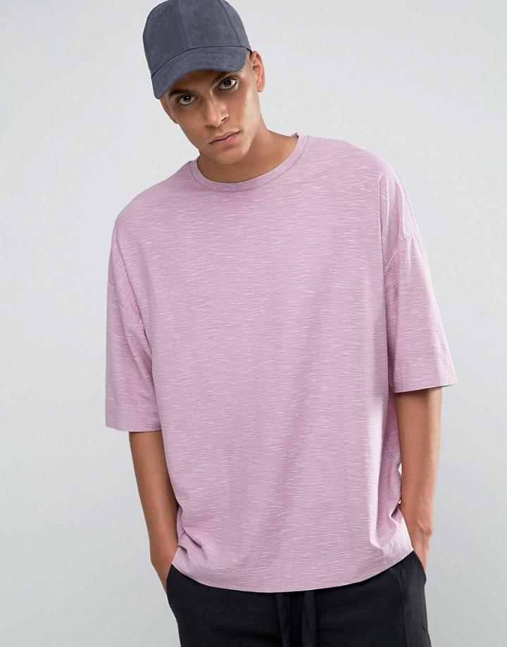Asos Super Oversized T-shirt With Crew Neck And Textured Fabric In Pink - Pink
