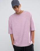 Asos Super Oversized T-shirt With Crew Neck And Textured Fabric In Pink - Pink