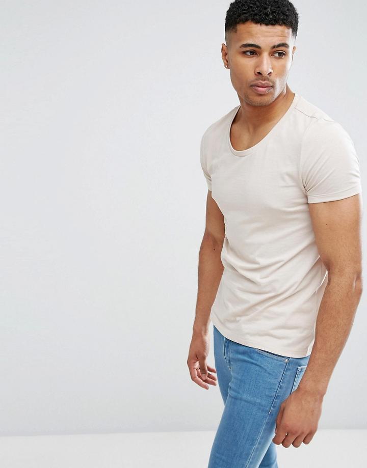 Asos Design T-shirt With Scoop Neck - Pink