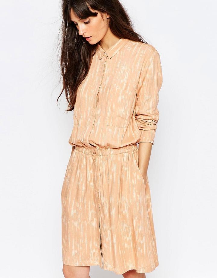 Just Female Lumina Print Shirt Dress In Peach - Pink