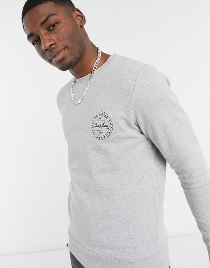 Jack & Jones Originals Sweatshirt With Small Script Logo In Gray-grey