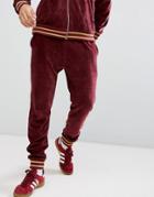 Asos Skinny Jogger In Burgundy Velour - Red