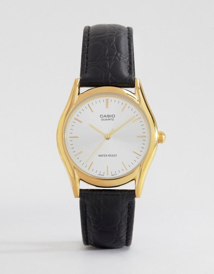 Casio Ltp-1154pq-7aef Gold Face Croc Watch - Black