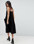 Asos Casual Smock Midi Cami Dress - Black