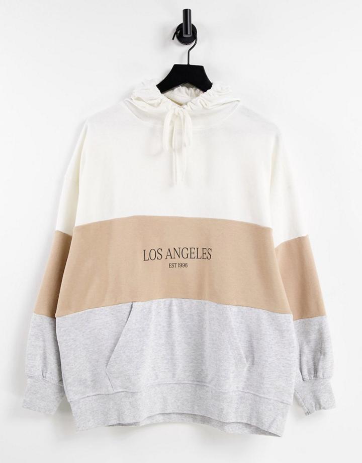 Stradivarius Oversized Varsity Sweat In Color Block-white