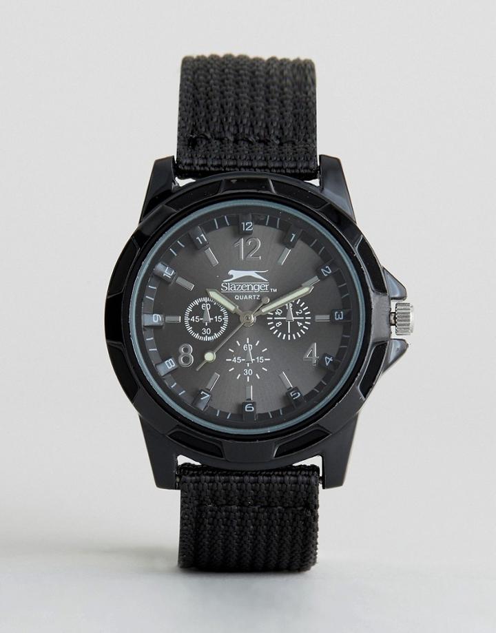 Slazenger Nylon Strap Watch In Black - Black